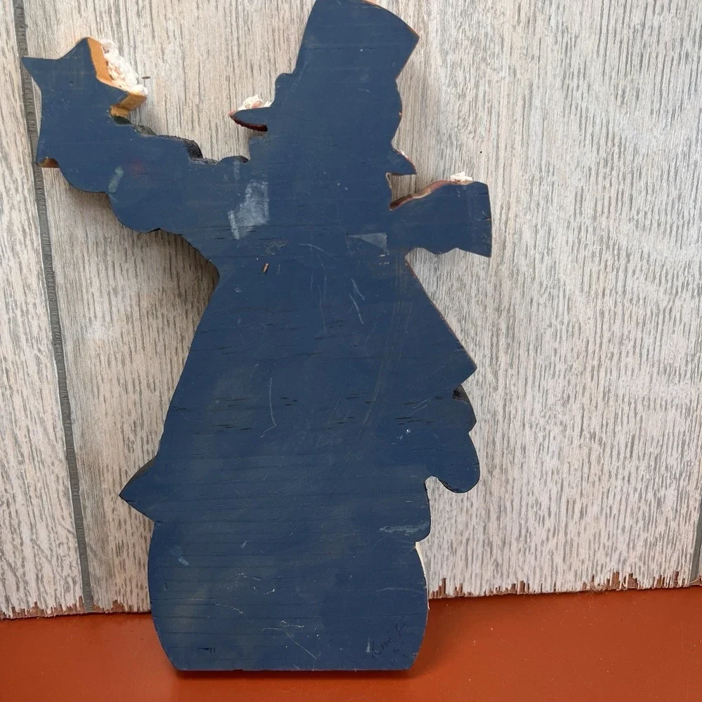 Vintage 90's Rustic Happy Wood Snowman Decoration Christmas‎ Shelf Decor 8